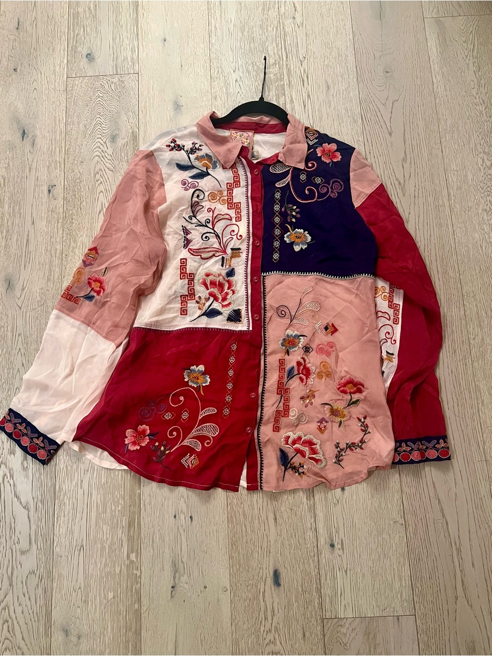 NWT Johnny Was Embroidered Patchwork Shirt *flaw present*